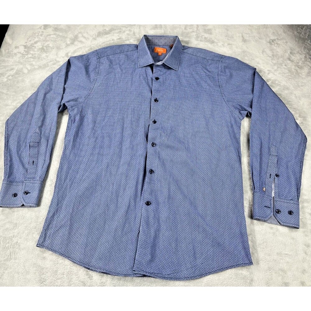 Tallia Orange Mens L Blue Micro Geometric Pattern Long Sleeve Dress Shirt